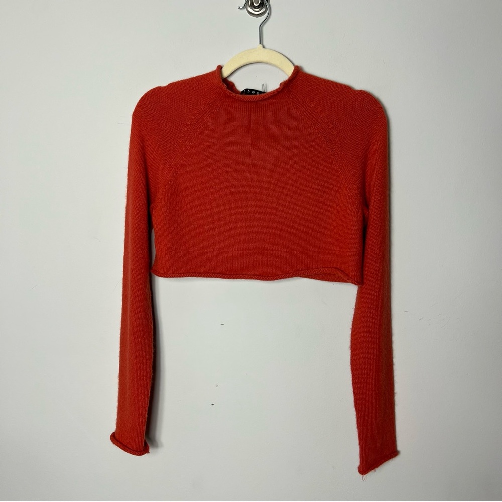 Theory Alpaca Wool Cropped Roll Neck Orange Sweater 834